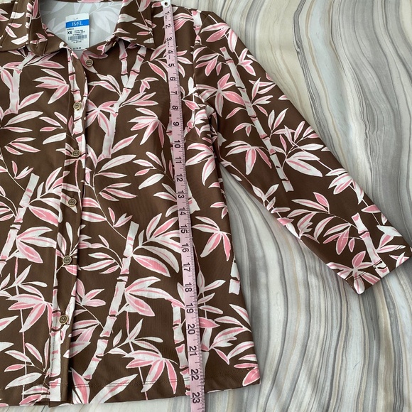 NEW! J. McLaughlin Cornelia Top 3/4 Sleeve Brown & Pink Bamboo Grove XS - $178 - Picture 10 of 11
